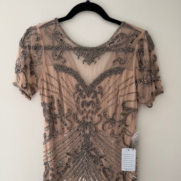 Pisarro Nights Beaded V Neck Short Sleeve Maxi Dress Formal Evening Gown Size 8 - Picture 3 of 9